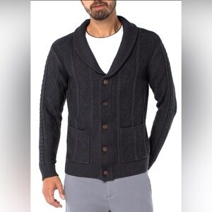 Men’s Liverpool Los Angeles Cable Knit Fisherman’s Charcoal Sweater, Size Large
